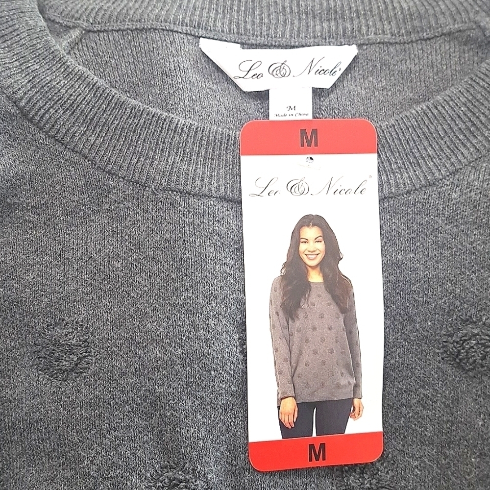 Leo & Nicole Gray Subtle Textured Polka Dot Pattern Sweater Pullover Size Medium - Picture 5 of 11